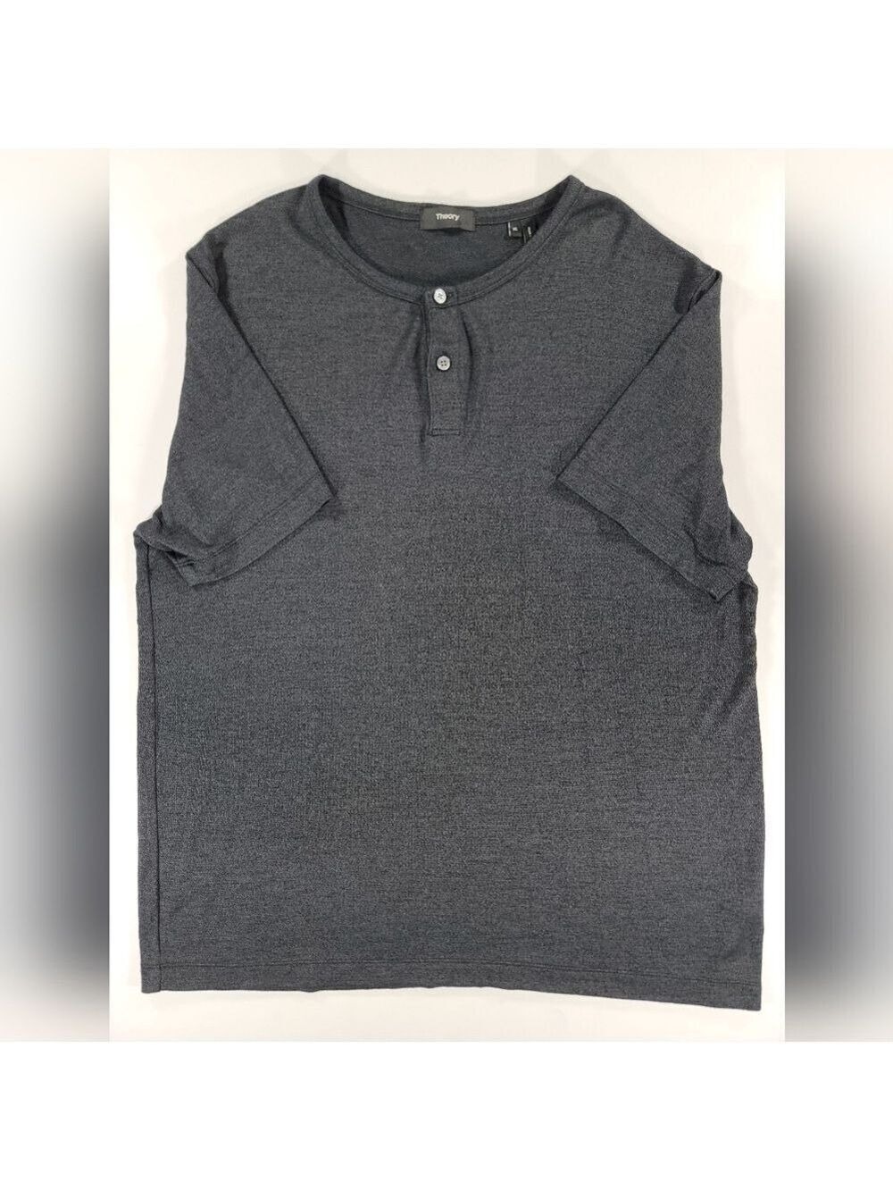 Theory Mens Dark Gray Short Sleeve Henley Shirt XL Modal Blend Stretch Drape